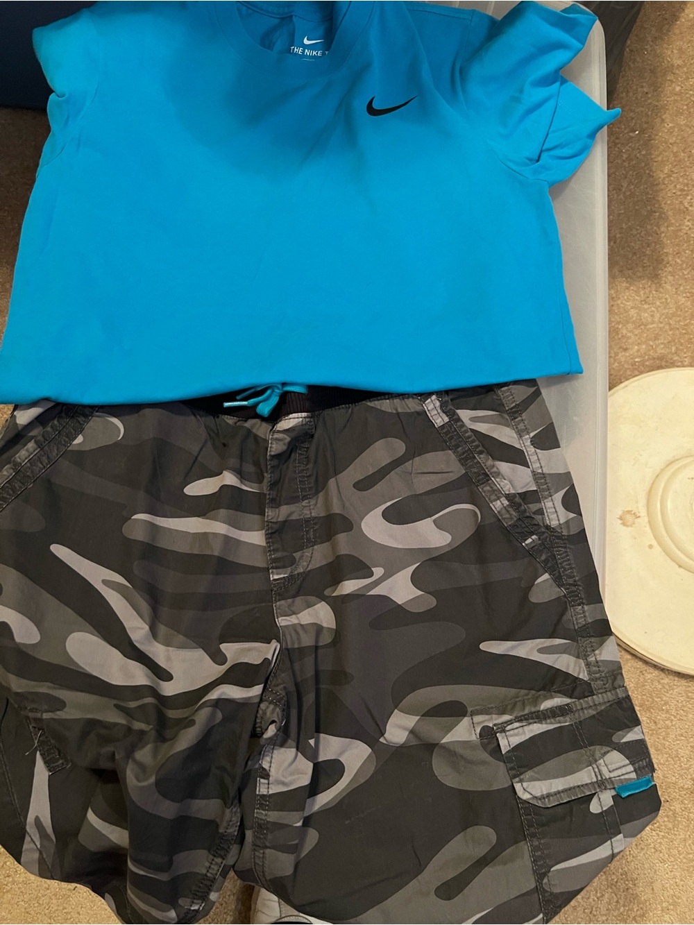 Boys SZ XL Husky Pull-On Shorts w/Turquoise Dry Fit Nike Shirt Mens Shirt SZ S